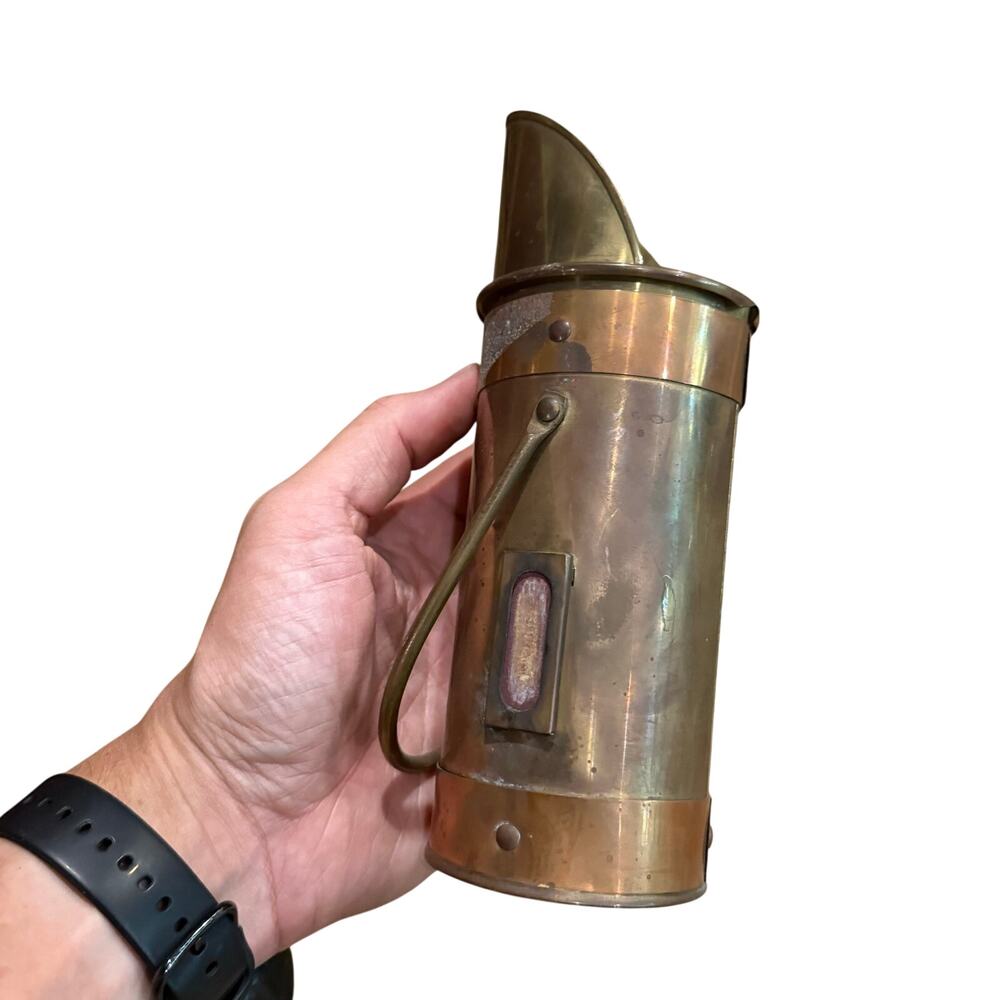 Vintage Copper & Brass Fireplace Matchstick Holder Metal Decor Ash Scuttle Scoop